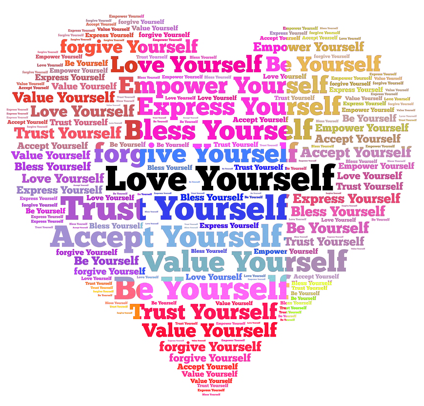 Heart image that says positive affirmations about yourself.